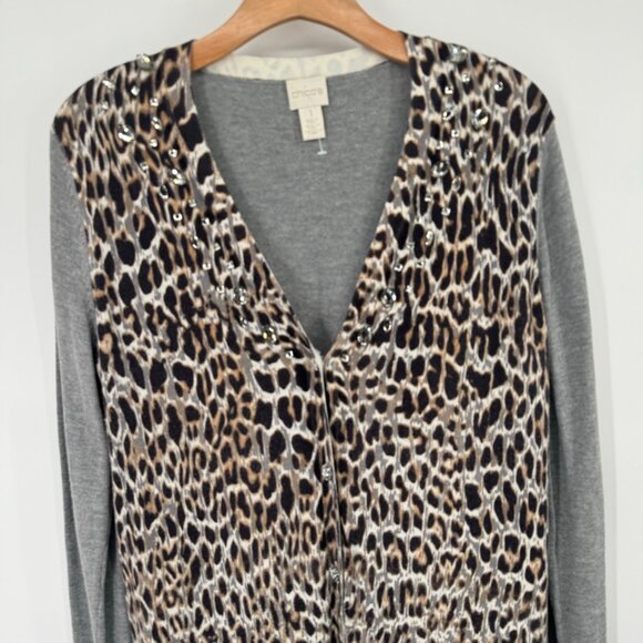 Chico's Leopard Print Open Cardigan Sweater Gray Long Sleeve Women's Size medium - Picture 4 of 10